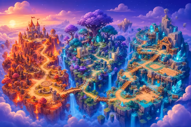 Play Learn Rise realm map showing connected learning paths